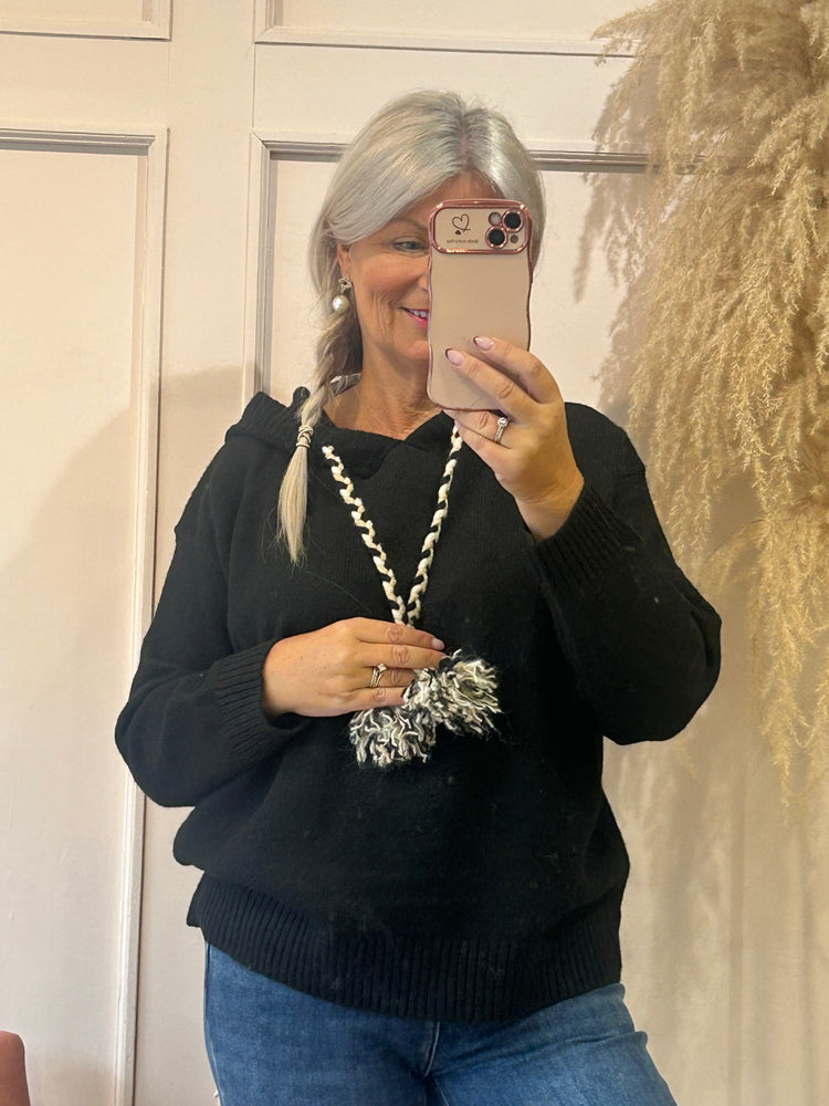 Knitted Hoody Jumper - Black