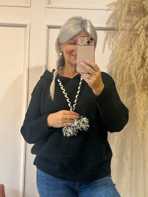 Knitted Hoody Jumper - Black