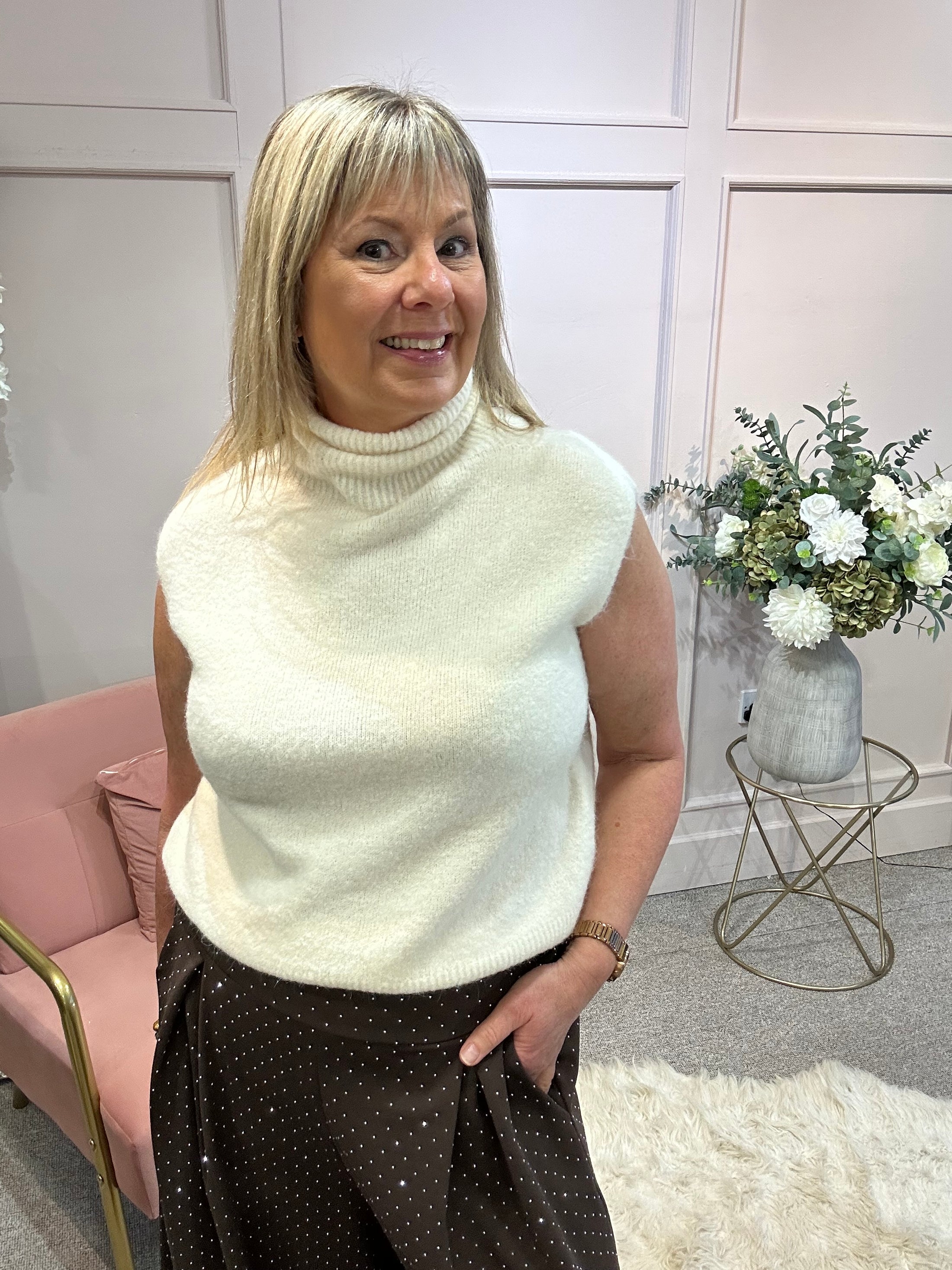 Roll Neck Cosy Tank Jumper - Cream