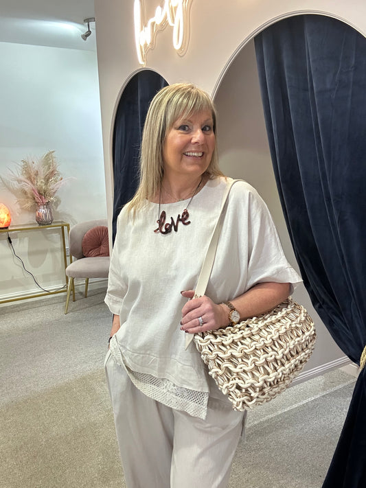 Two Piece Linen/Cotton Set - Beige - Wardrobe By Simone