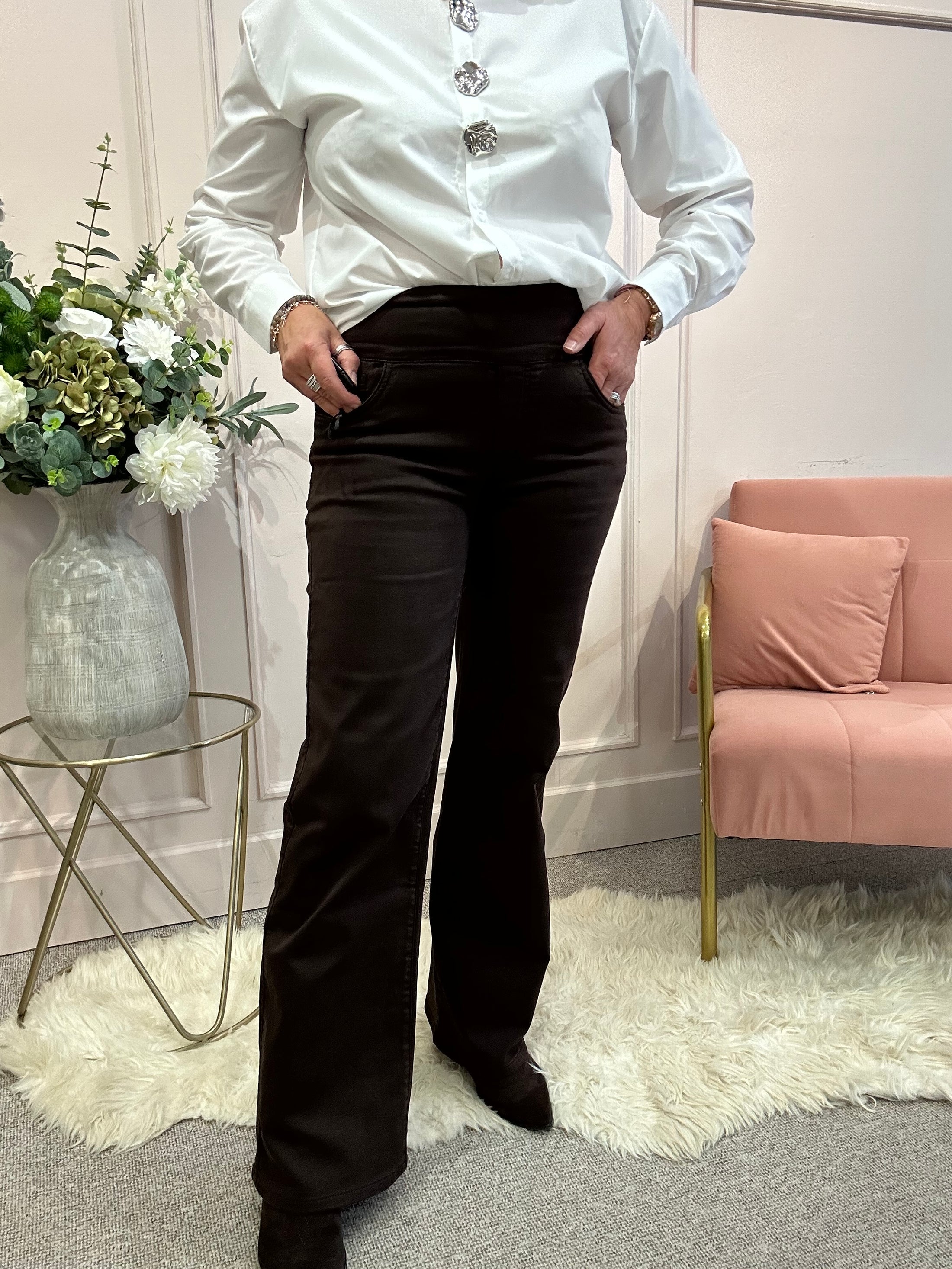 Wide Leg Jegging Style Jeans- Brown