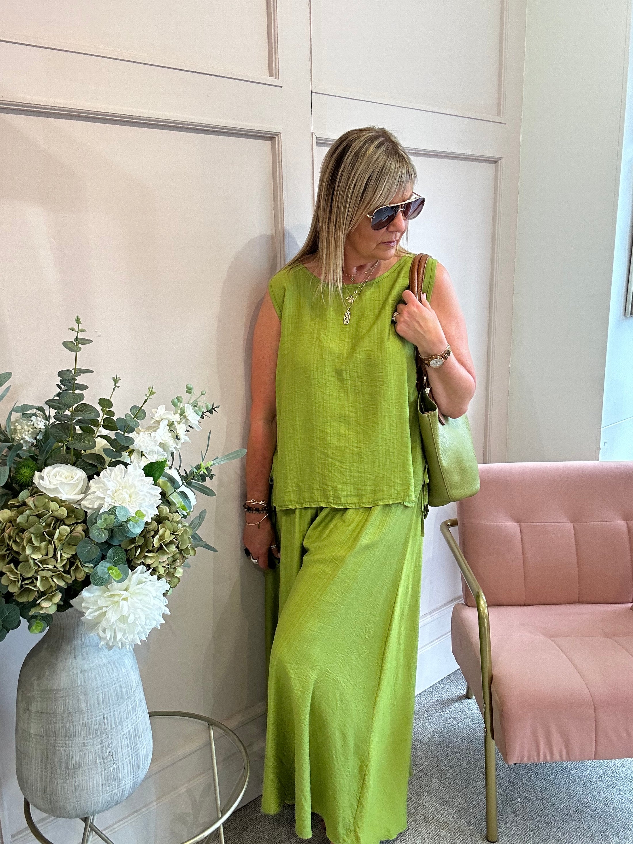 Side Tie Sleeveless Top - Olive Green