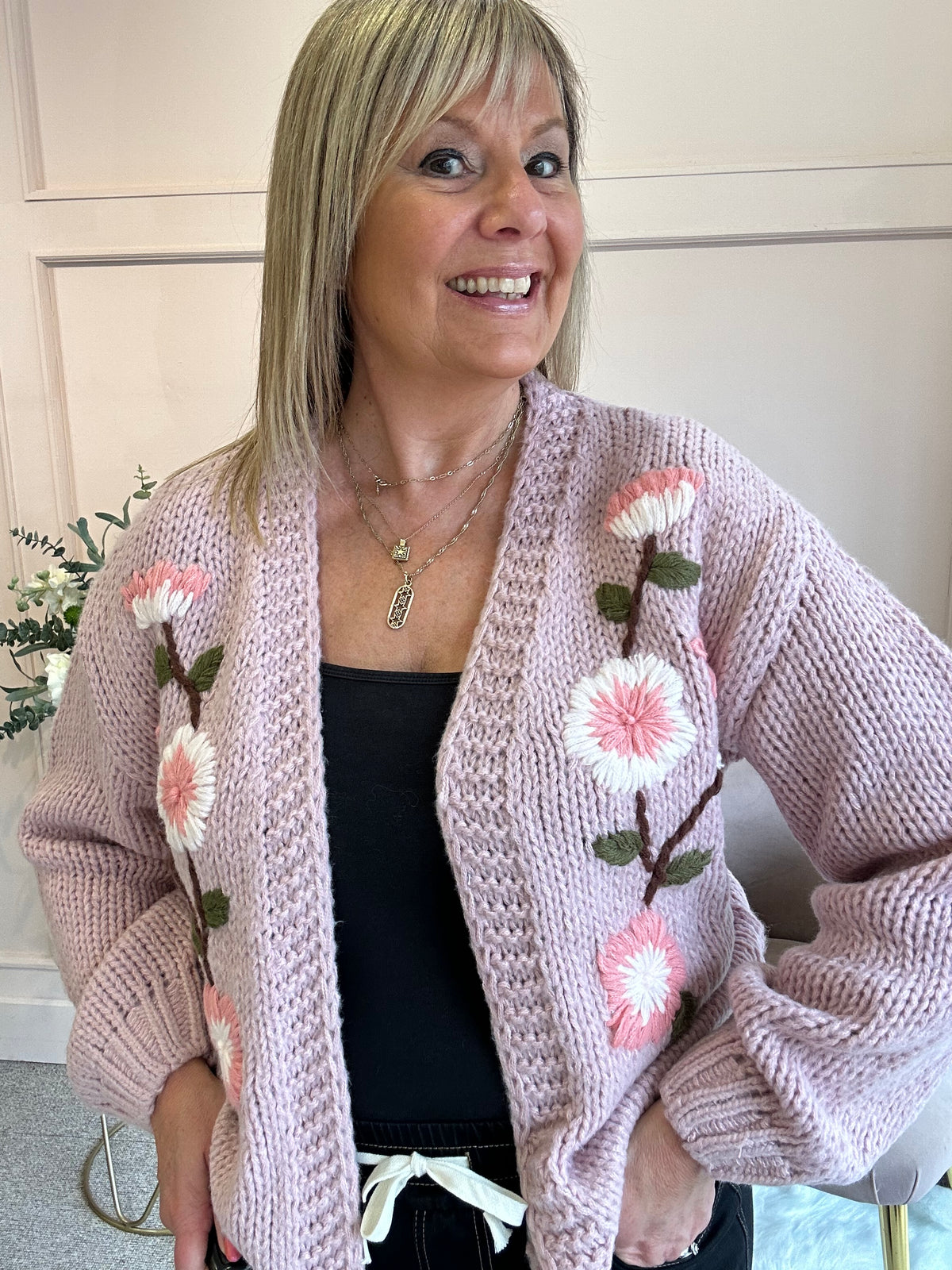 Pretty Flowers Cardigan - Dusky Pink