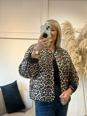 Buttoned Padded Jacket  - Darker Leopard - Wardrobe By Simone