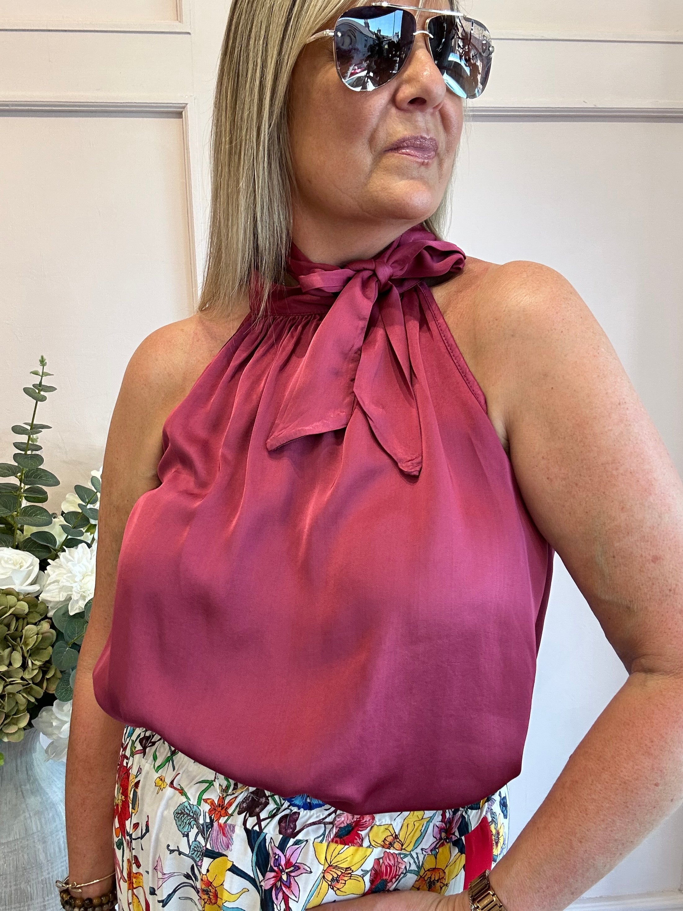 Just A Halter Neck Top - Deep Rasberry