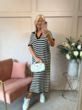 Load image into Gallery viewer, Striped Long Knitted Dress- Cream/Black - Wardrobe By Simone
