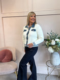 Load image into Gallery viewer, Denim Collar Cardigan Jacket - Cream/Denim
