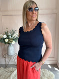 Load image into Gallery viewer, Scalloped Edged Vest Top - Navy - Wardrobe By Simone
