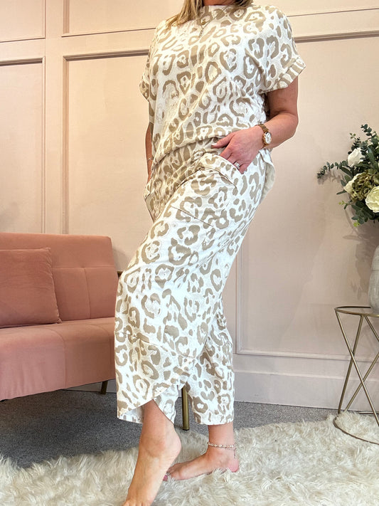 Leopard Harem Lounge Pant - Beige/White - Wardrobe By Simone