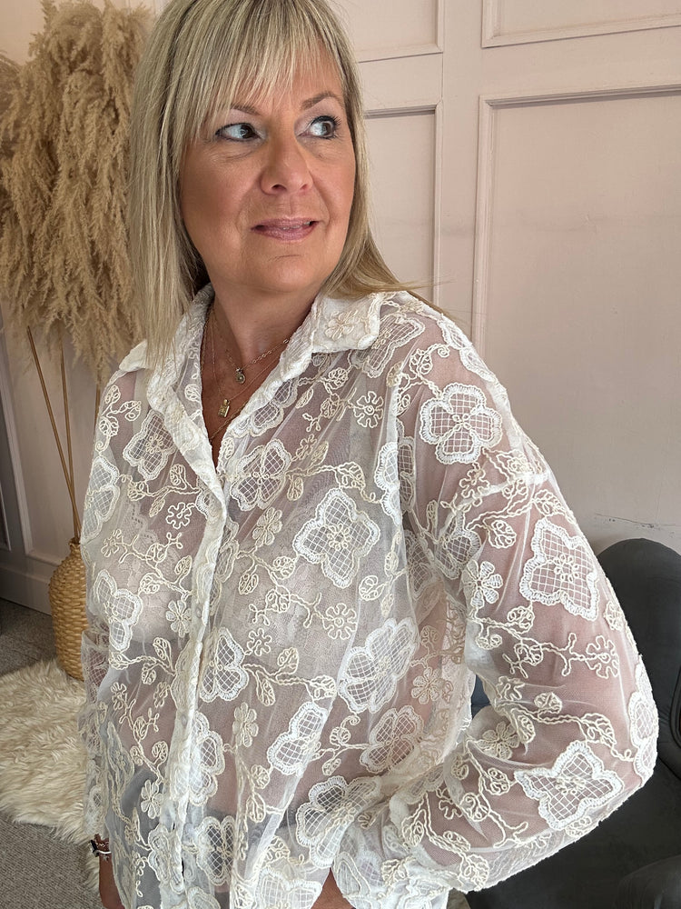 So Pretty Embroidered Shirt  - Soft Cream