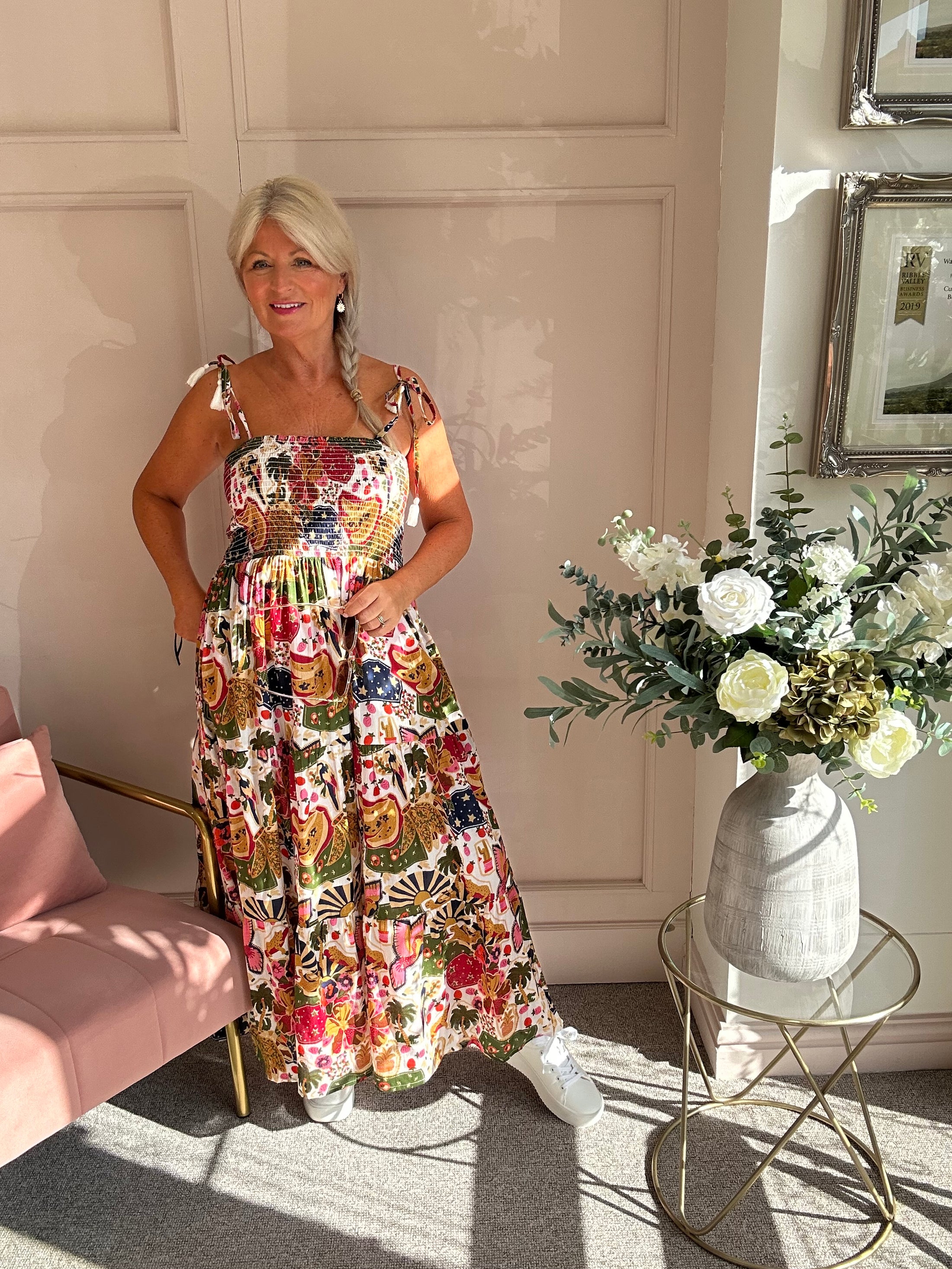 Floral Tribal Sun Dress - Mix/White - Wardrobe By Simone