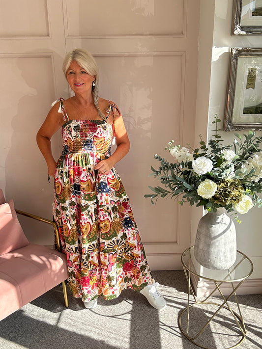 Floral Tribal Sun Dress - Mix/White - Wardrobe By Simone