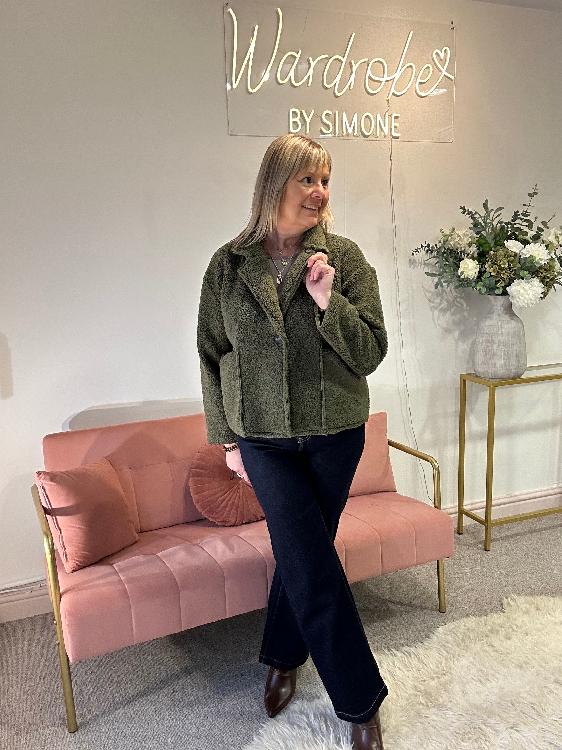 Teddy Boucle Cardi/Jacket - Khaki