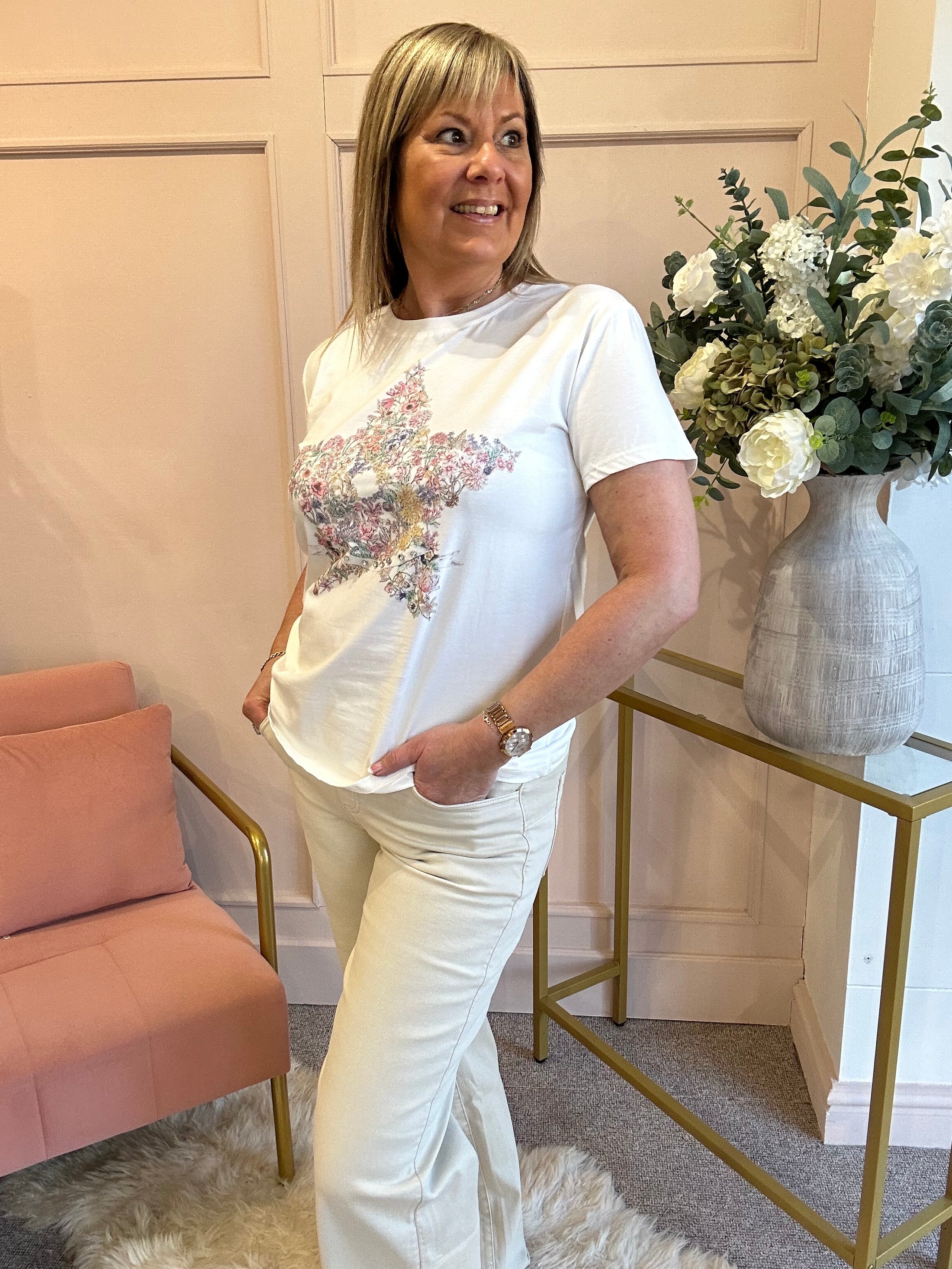 Itsy Bitsy Floral Star T-Shirt - White - Wardrobe By Simone