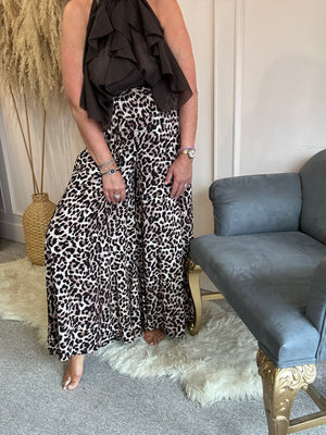 Leopard Wide Leg Pant - Browns/Black