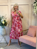 Load image into Gallery viewer, Frill Cap Sleeve Midi Dress  - Pinks/White - Wardrobe By Simone
