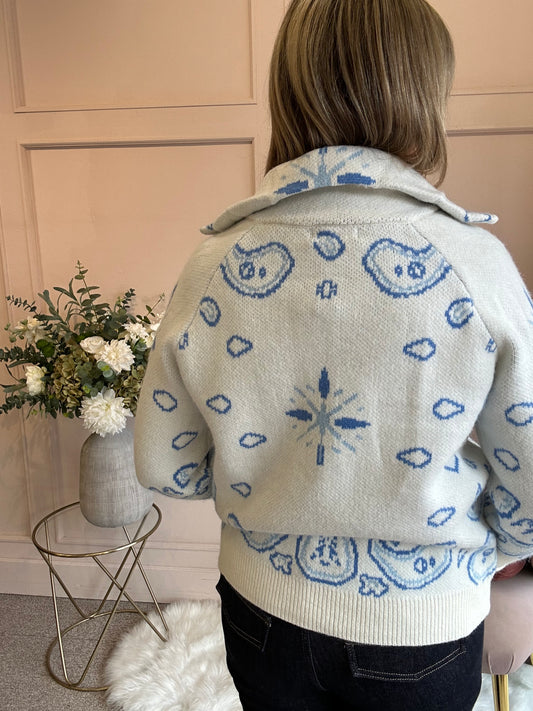 Soft Paisley Zip Jacket - Cream/Blue - Wardrobe By Simone