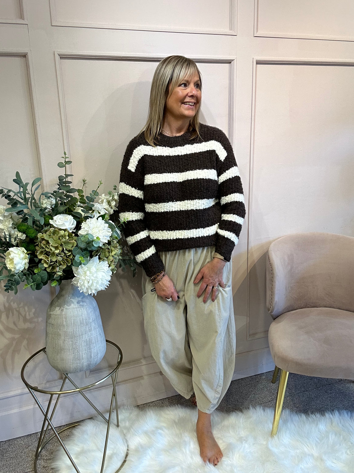 Striped Soft Jumper - Chocolate/Cream