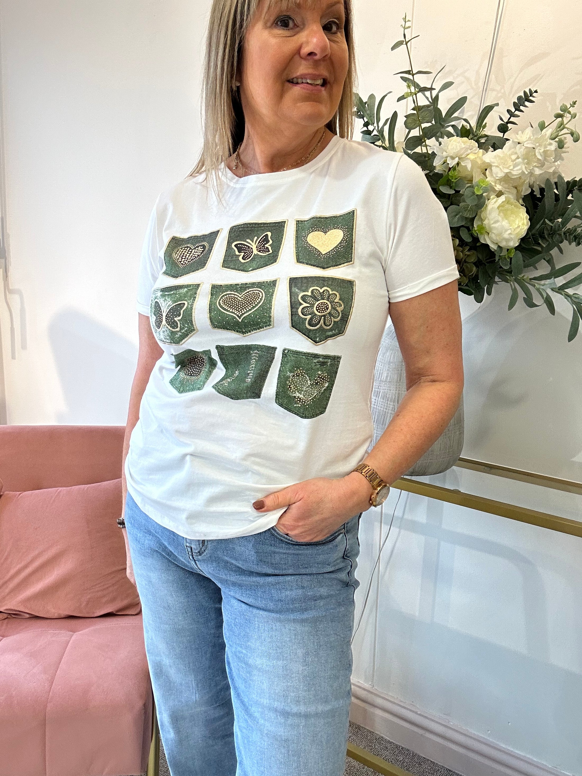 Butterfly T-Shirt - White/Green - Wardrobe By Simone