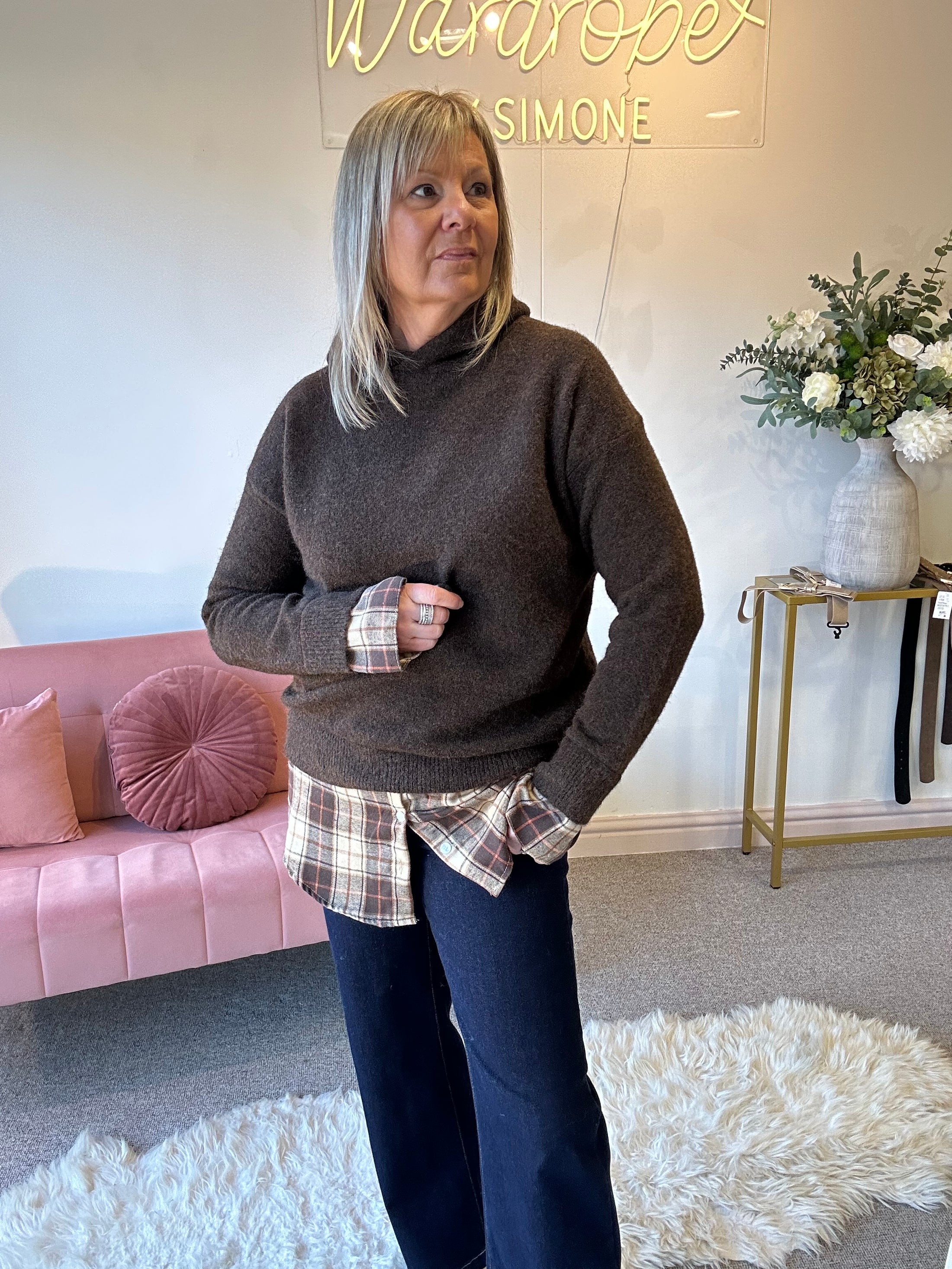 Oversized Hoody Jumper - Brown