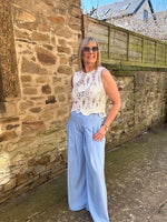 Crochet Pearl Gem Embellished Top - White