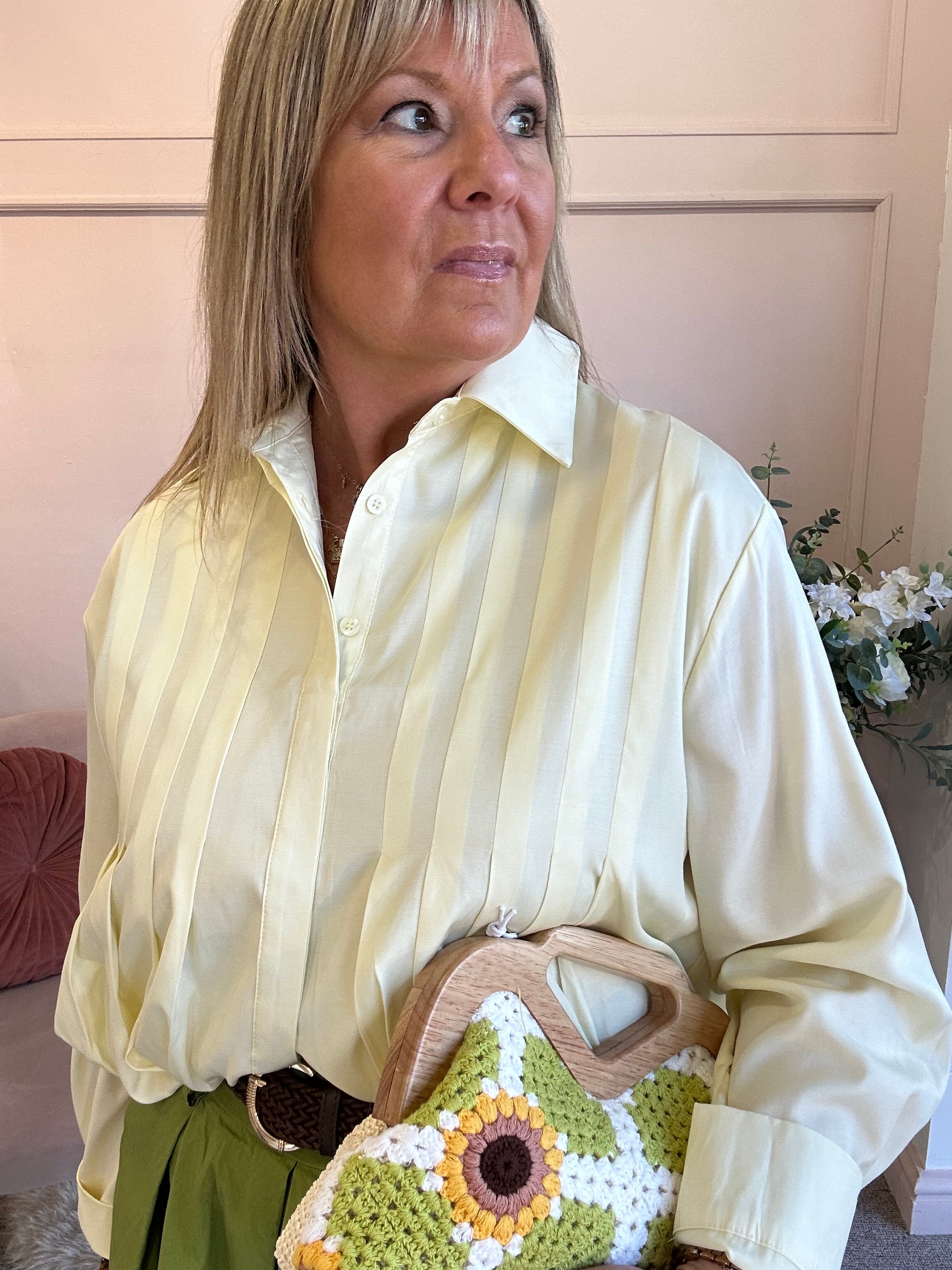 Sheer Shimmer Pleated Shirt - Lemon - Wardrobe By Simone
