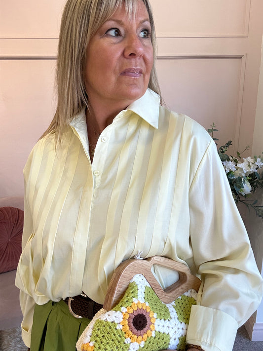 Sheer Shimmer Pleated Shirt - Lemon - Wardrobe By Simone