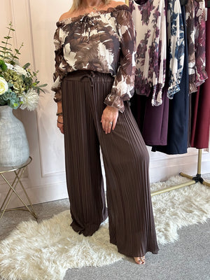 Pleated wide leg Trouser - Brown