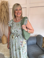 Floral Ruched Bodice Dress - Green Mix