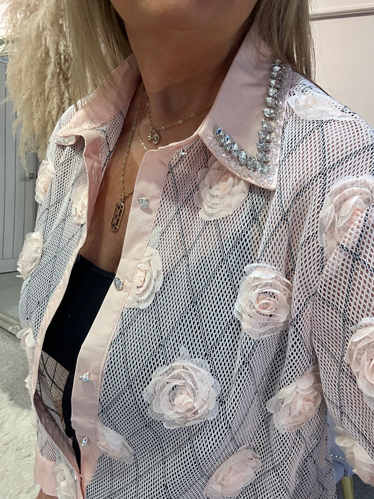 Delicate Rose Mesh Shirt - Peachy Pink - Wardrobe By Simone