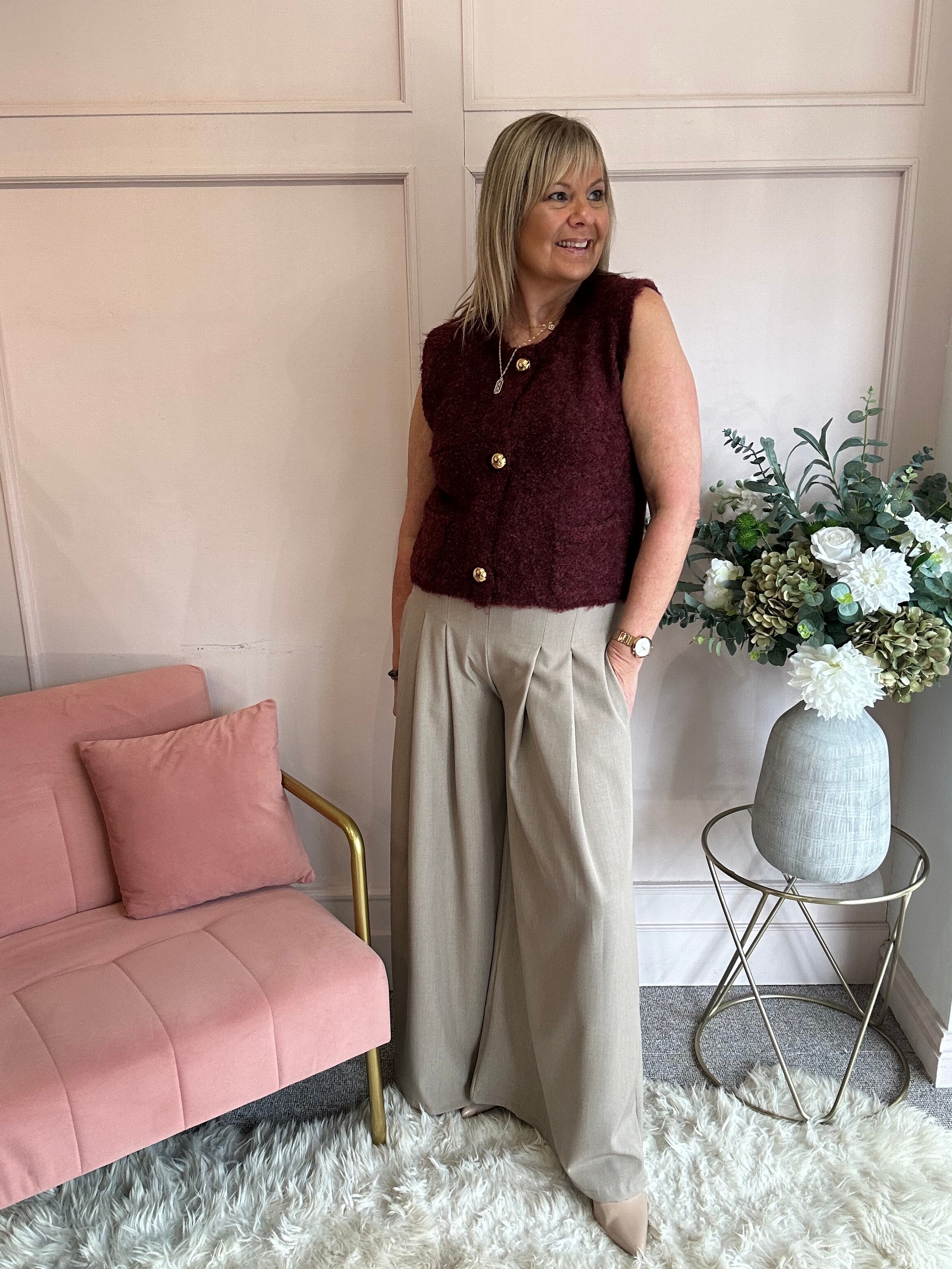 Teddy Boucle Waistcoat - Burgundy