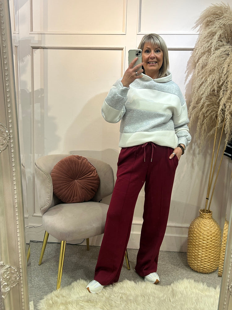 Stripey Hoody Sweatshirt - Grey/Cream - Wardrobe By Simone
