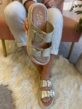 Load image into Gallery viewer, Darcy Gold Buckle Slider Sandal - Gold
