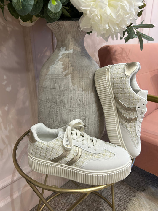 Gold Stripe Tyre Sole Trainer - Gold/Cream