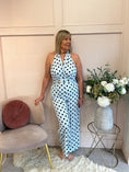 Load image into Gallery viewer, Halter Neck Polka Dot Jumpsuit - Soft Blue/Black - Wardrobe By Simone
