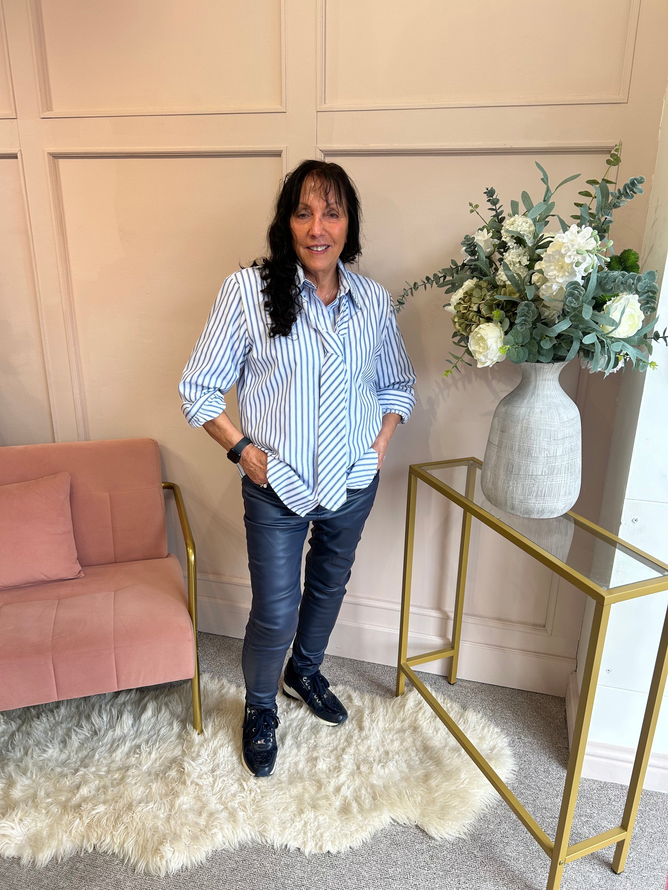A Timeless Tie & Striped Shirt  - Blue/White - Wardrobe By Simone