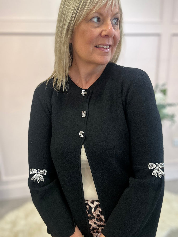 Sparkle Bow Detail Cardigan  - Black