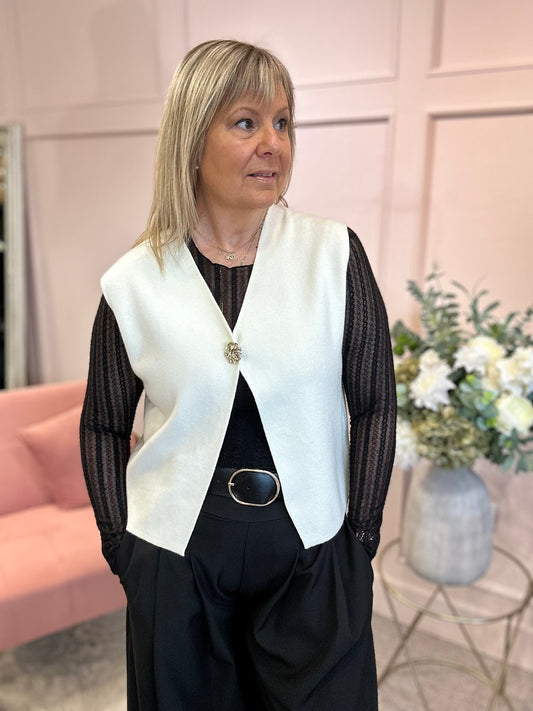 Single Gold Button Waistcoat - Cream