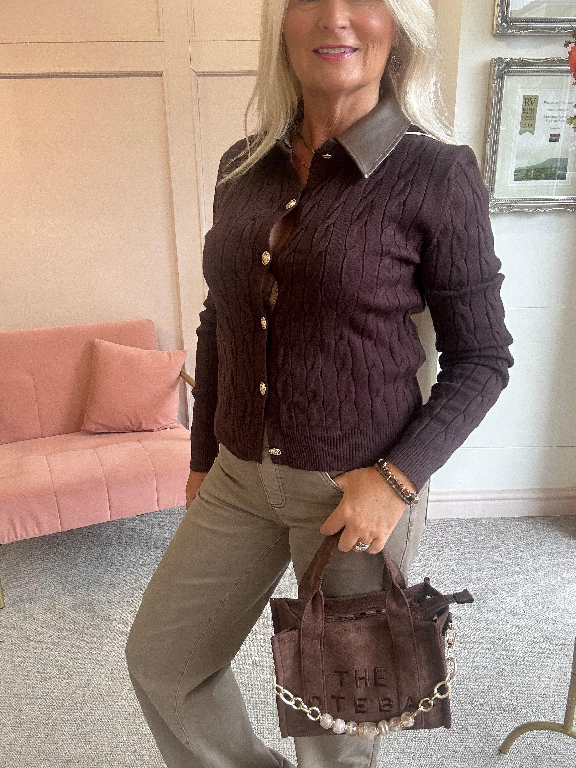 Brown Collared Cardigan- Brown