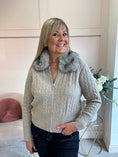 Load image into Gallery viewer, Faux Fur Collar On Zip Cardigan- Oatmeal
