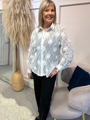 Delicate Rose Mesh Shirt - White - Wardrobe By Simone