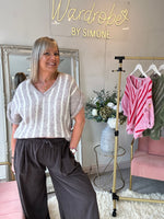 Gold Button Stipe Jumper - Beige/Cream