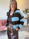 Load image into Gallery viewer, Bold Striped Zipped Up Cardigan -  Blue/Brown
