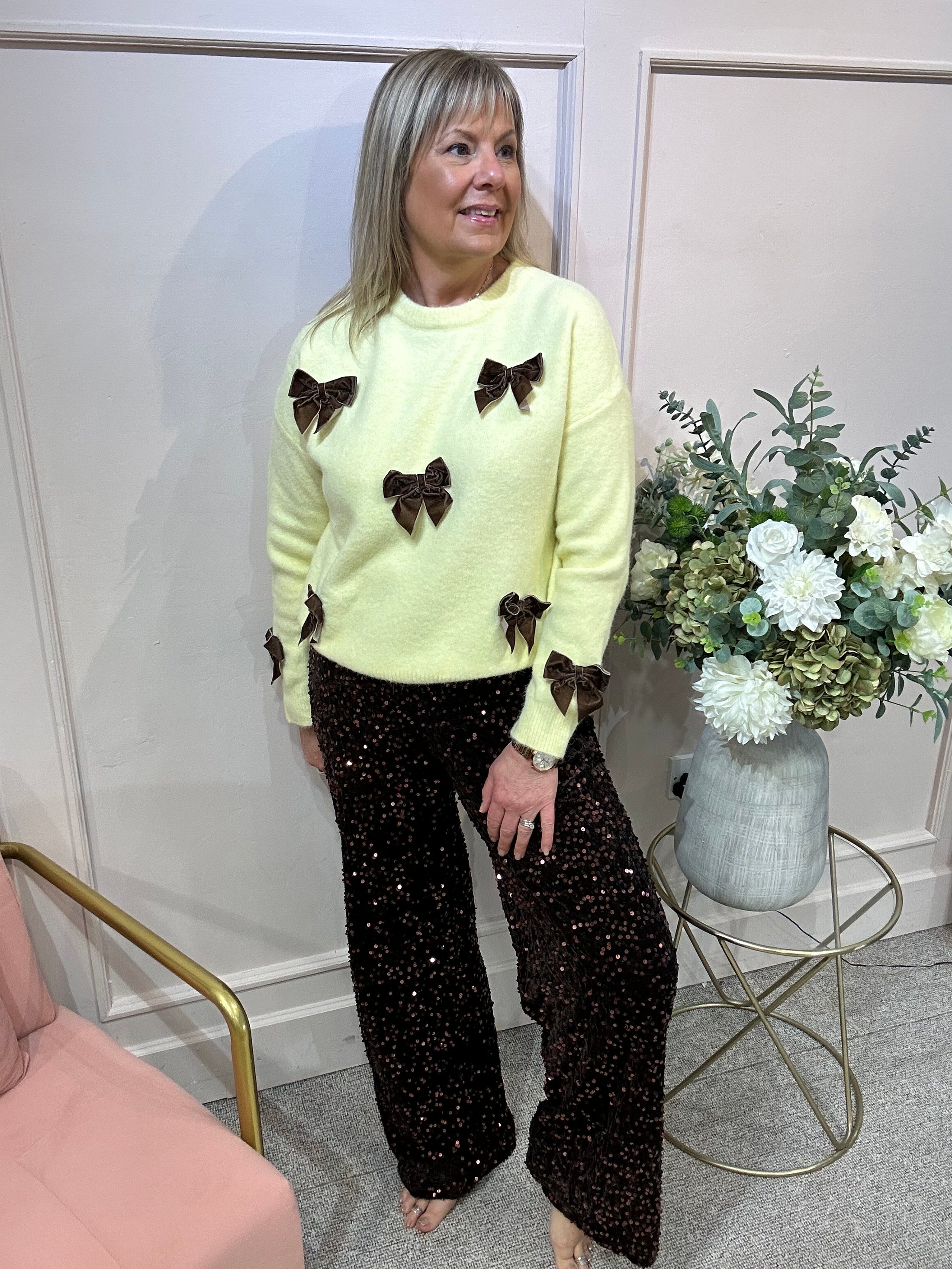 Cute Bow Jumper - Soft Yellow