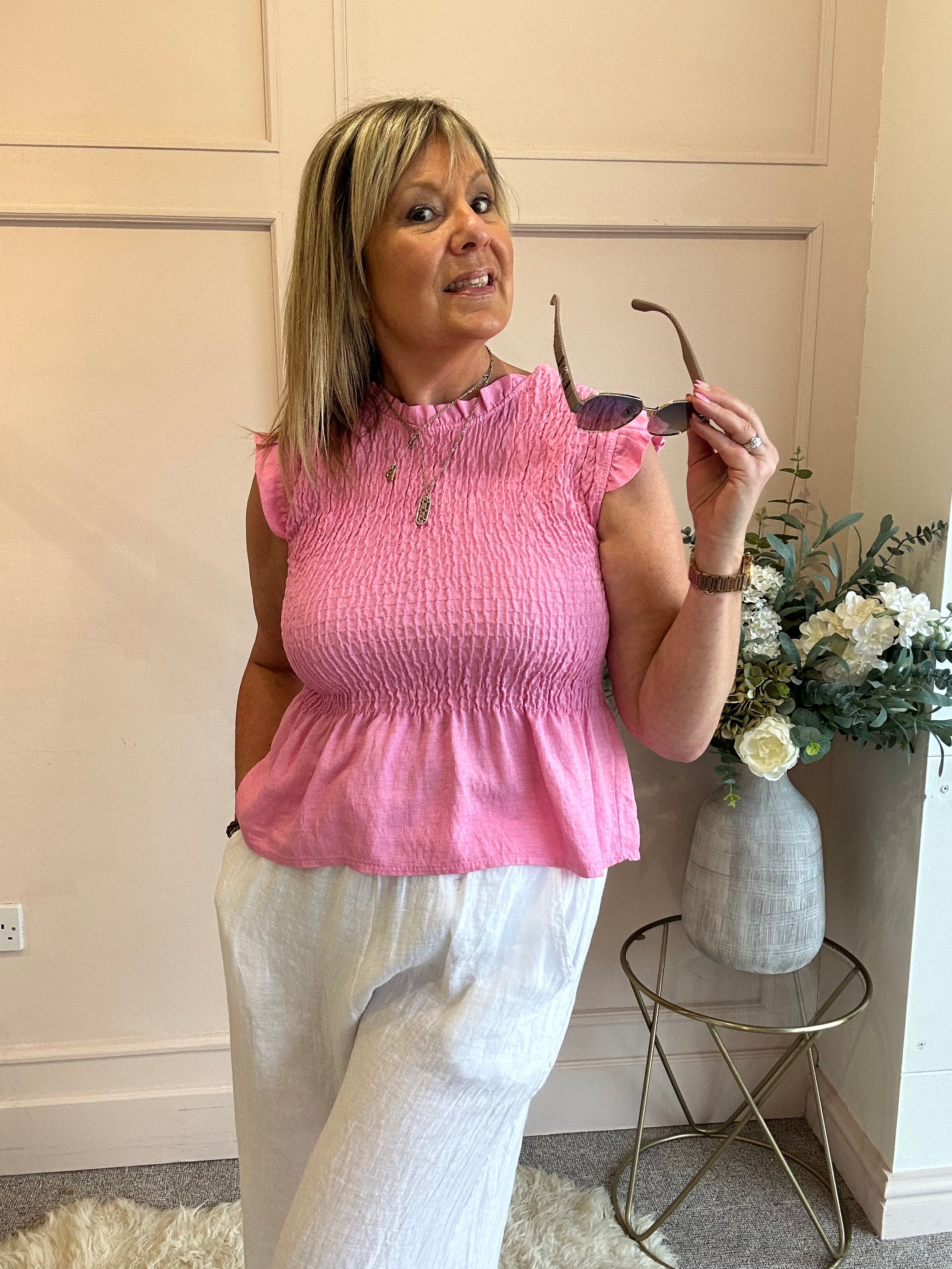 Cute Peplum Top  - Candy Pink - Wardrobe By Simone