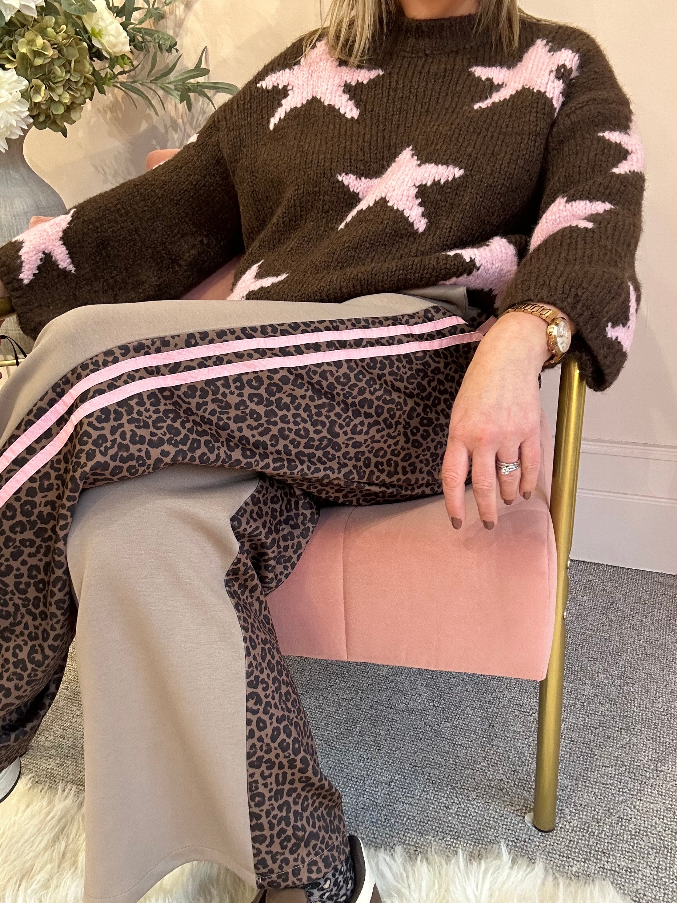 Quirky Side Striped Lounge Pant - Mocha/Pink