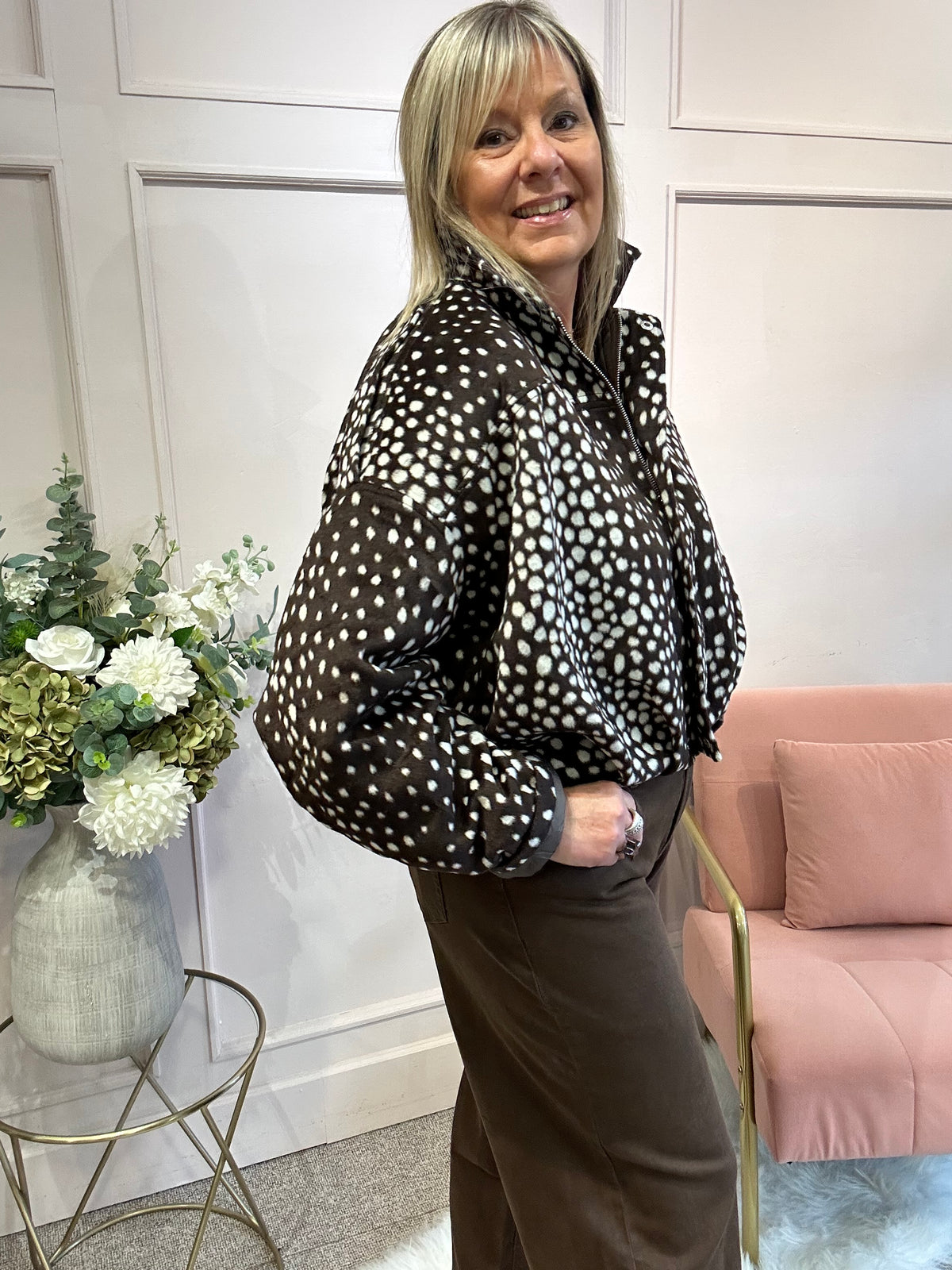 Trending Deer Pattern Jacket - Brown/White