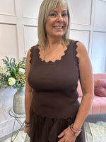 Scalloped Edged Vest Top - Brown