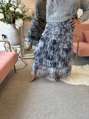 Dreamy Tulle Net Layered Skirt - Blue/Cream