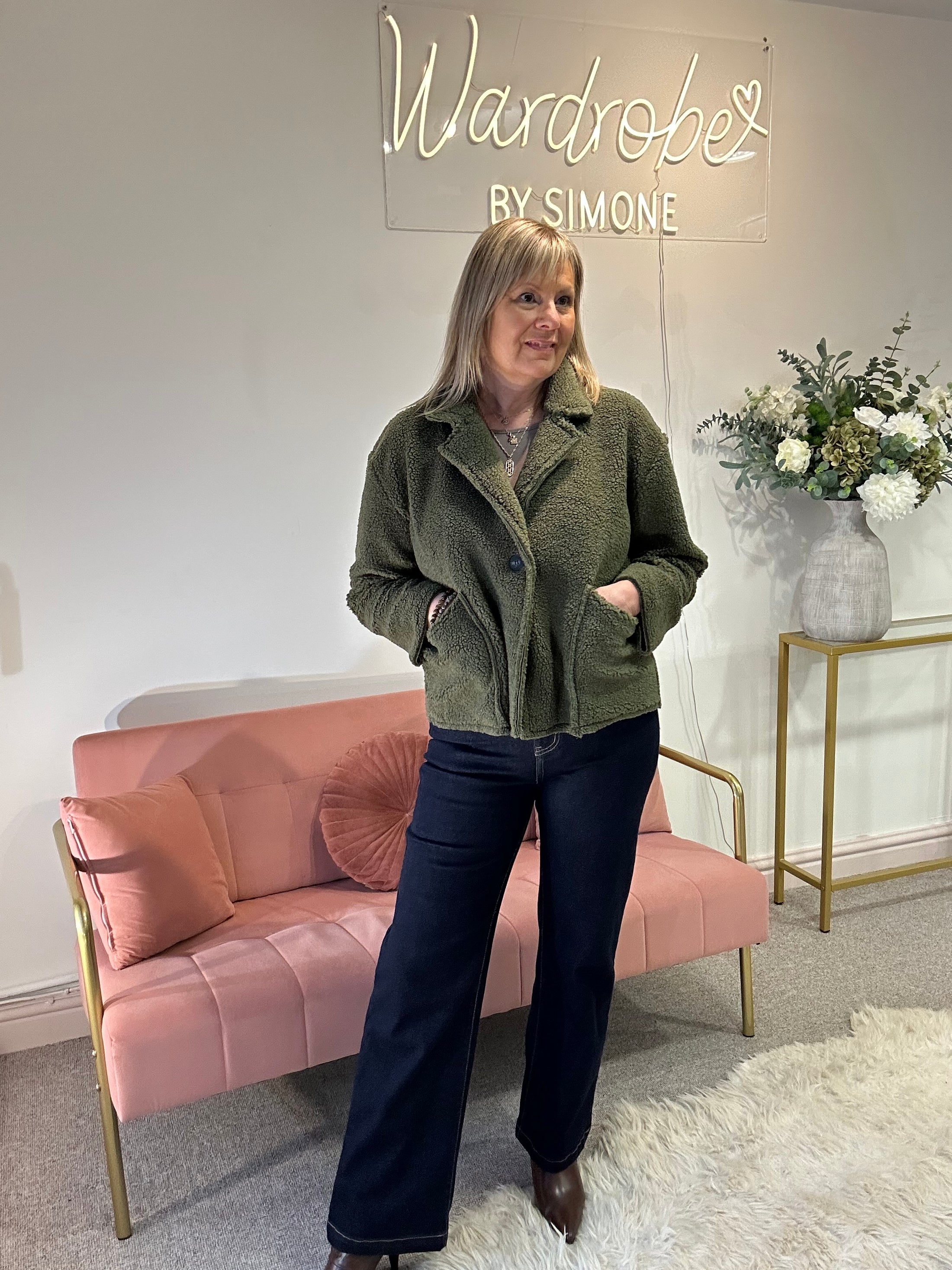 Teddy Boucle Cardi/Jacket - Khaki